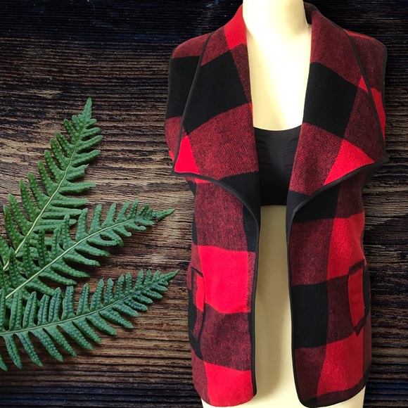 Open Front Buffalo Plaid Flannel Vest - Picture 4 of 10